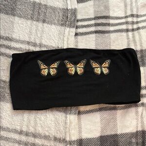 SHEIN Black Crop Top with Butterfly Design